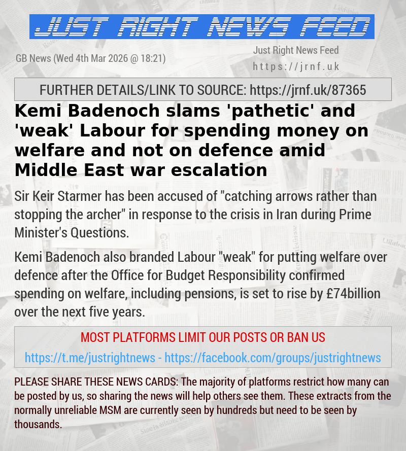Kemi Badenoch slams ’pathetic’ and ’weak’ Labour for spending money on welfare and not on defence amid Middle East war escalation
