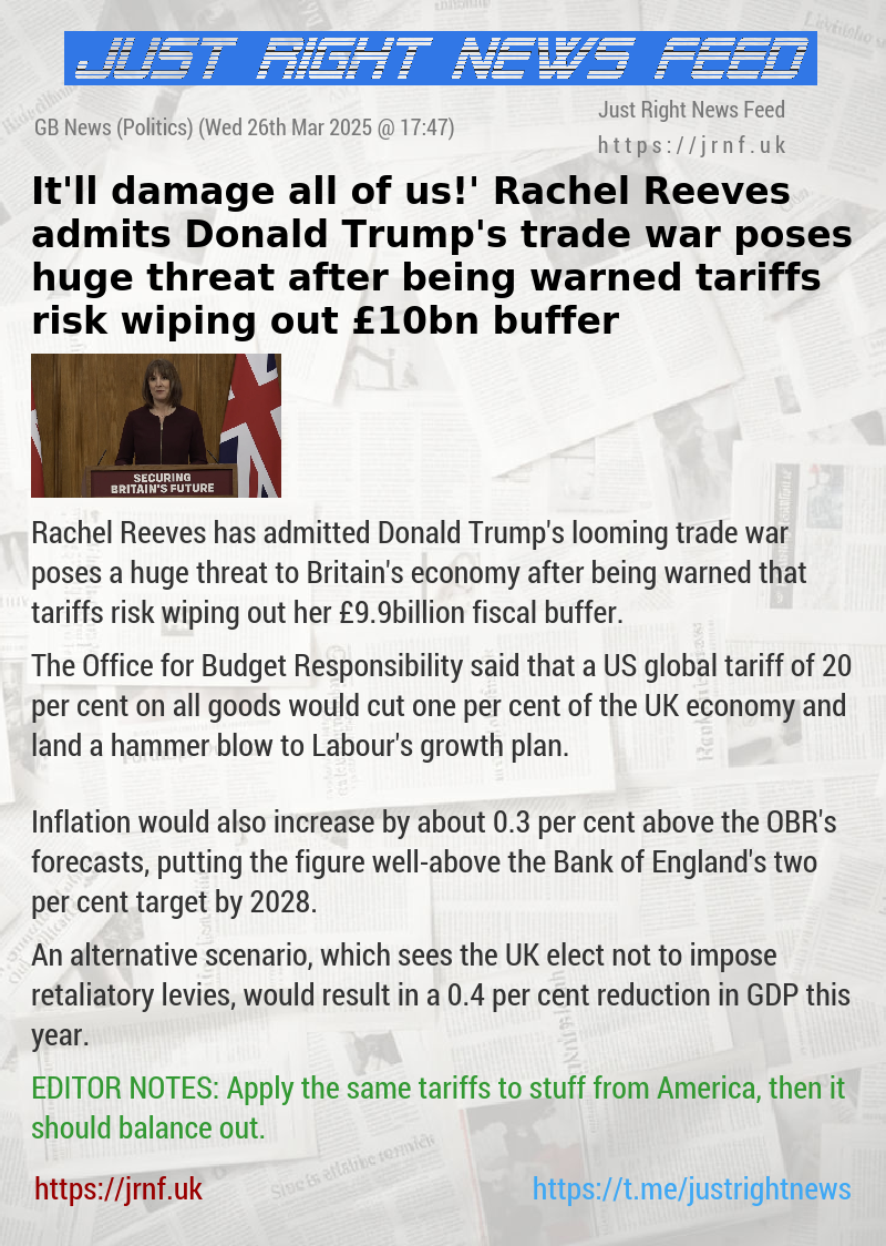 ‘It’ll damage all of us!’ Rachel Reeves admits Donald Trump’s trade war poses huge threat after being warned tariffs risk wiping out £10bn buffer