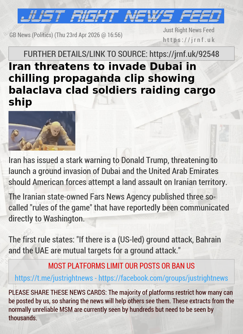 Iran threatens to invade Dubai in chilling propaganda clip showing balaclava—clad soldiers raiding cargo ship
