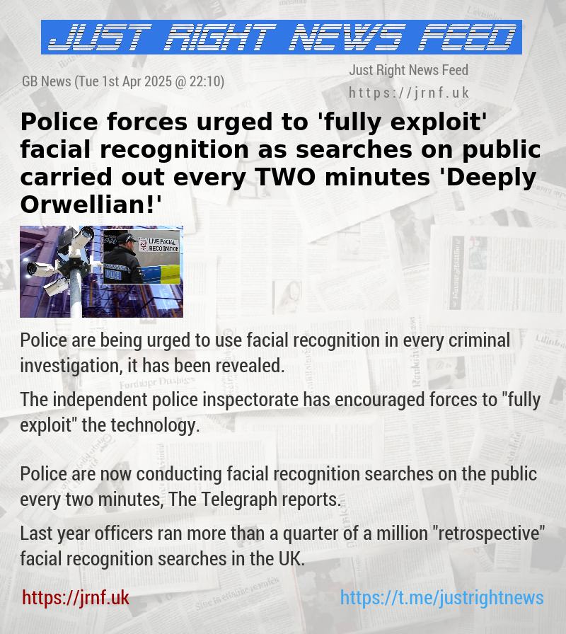 Police forces urged to ’fully exploit’ facial recognition as searches on public carried out every TWO minutes — ’Deeply Orwellian!’