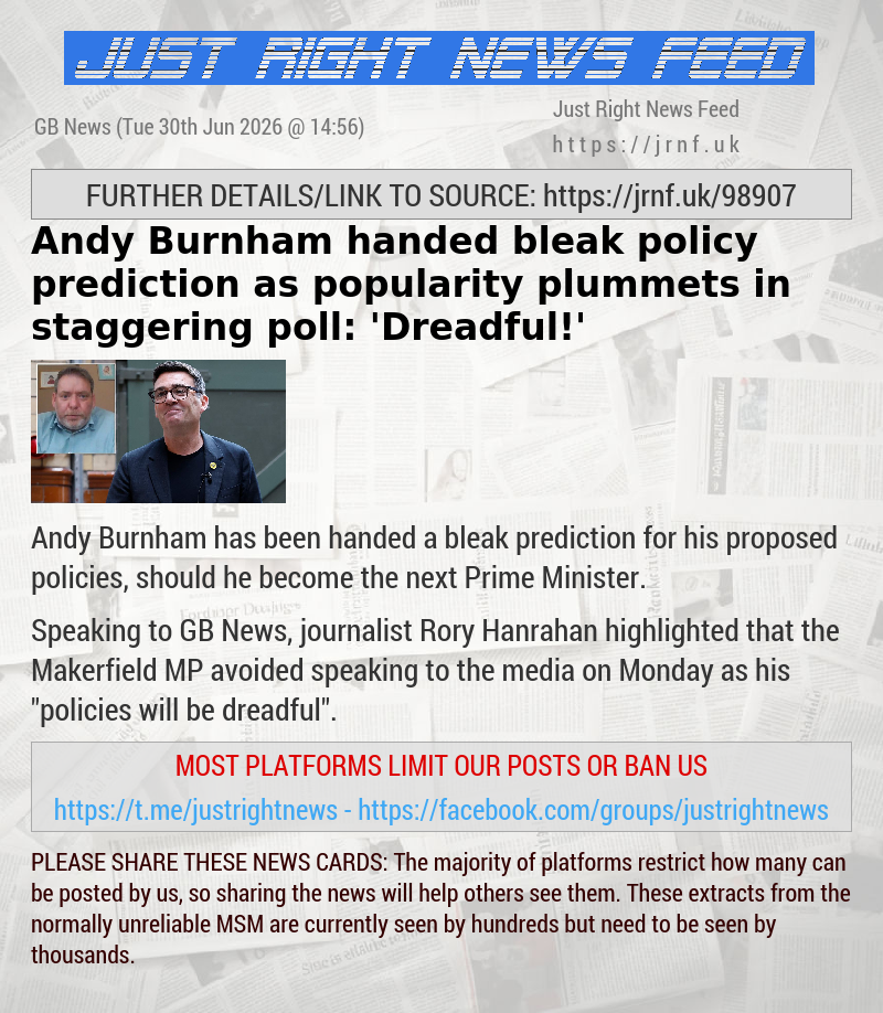 Andy Burnham handed bleak policy prediction as popularity plummets in staggering poll: ’Dreadful!’