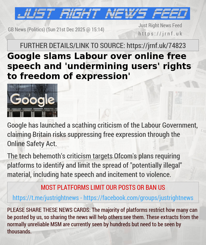 Google slams Labour over online free speech and ’undermining users’ rights to freedom of expression’