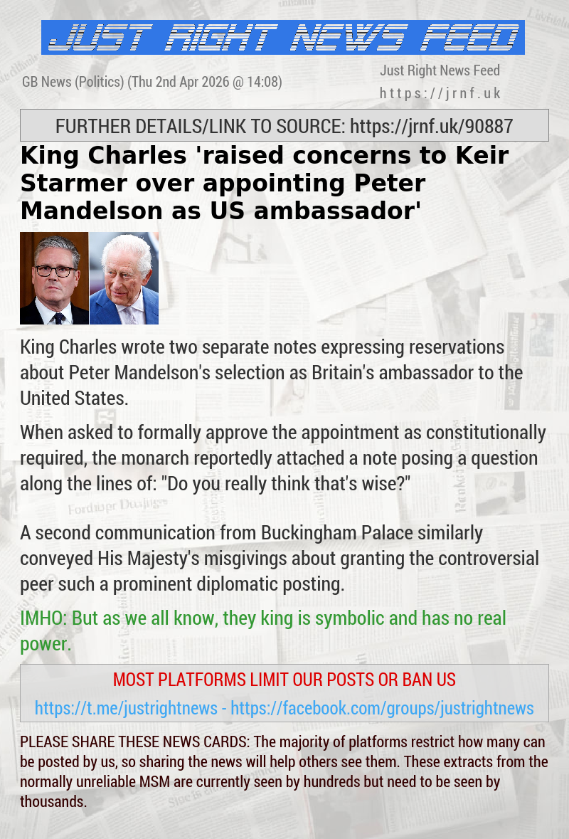 King Charles ’raised concerns to Keir Starmer over appointing Peter Mandelson as US ambassador’