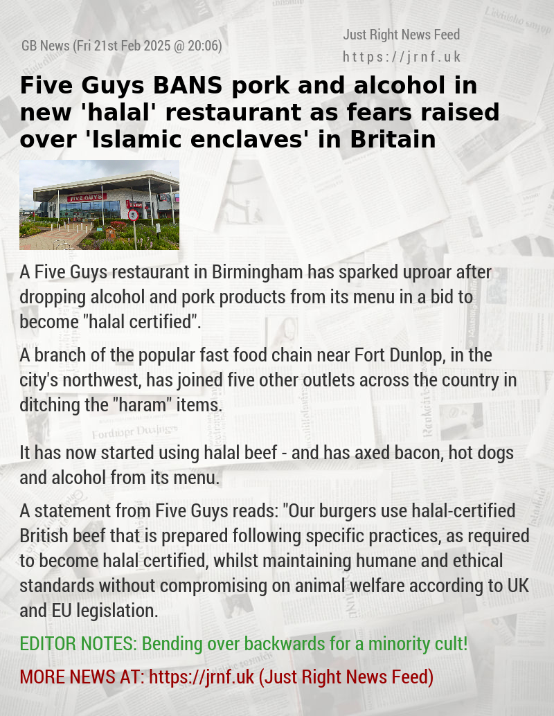 Five Guys BANS pork and alcohol in new ’halal’ restaurant as fears raised over ’Islamic enclaves’ in Britain