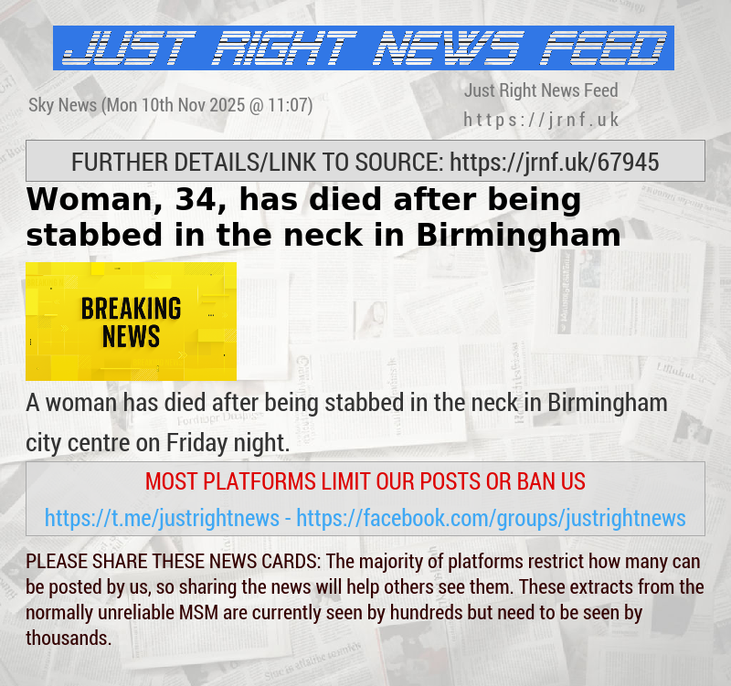 Woman, 34, has died after being stabbed in the neck in Birmingham