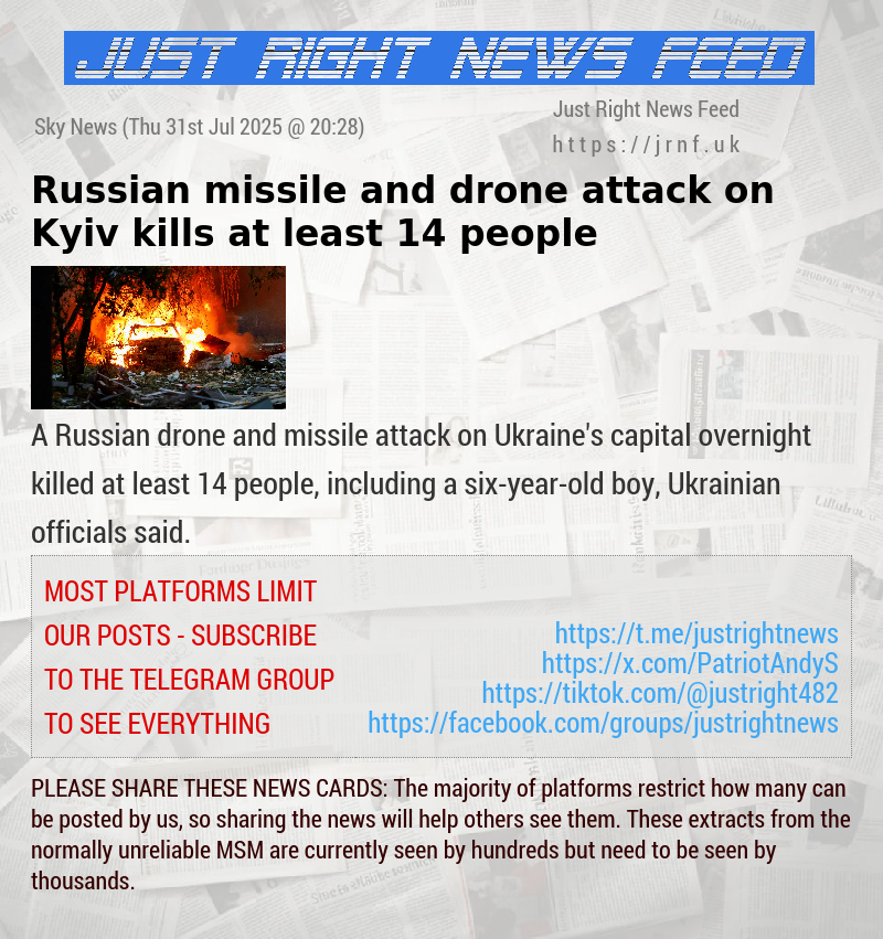 Russian missile and drone attack on Kyiv kills at least 14 people