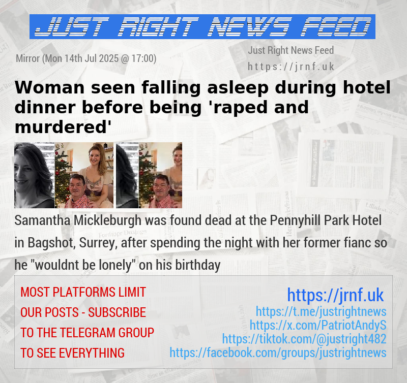 Woman seen falling asleep during hotel dinner before being ’raped and murdered’ 