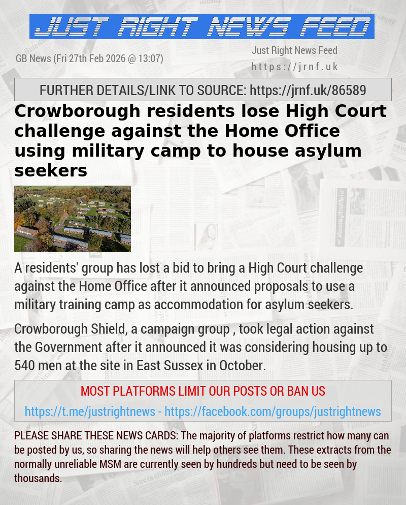 Crowborough residents lose High Court challenge against the Home Office using military camp to house asylum seekers