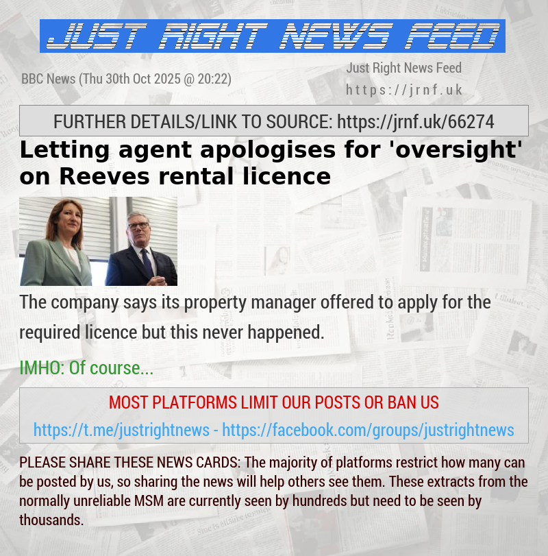 Letting agent apologises for ’oversight’ on Reeves rental licence