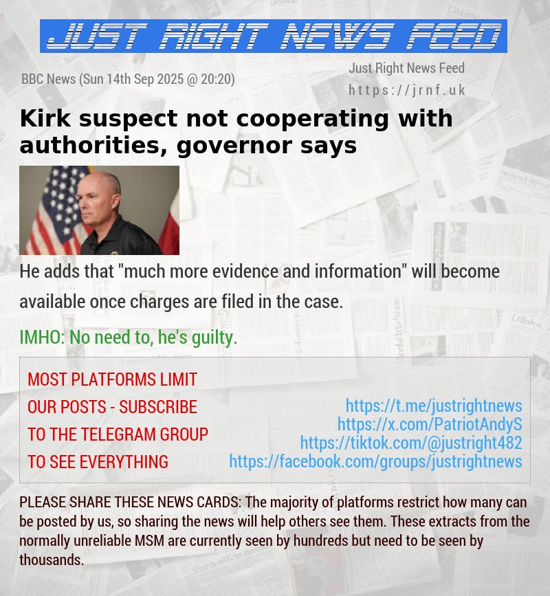 Kirk suspect not cooperating with authorities, governor says