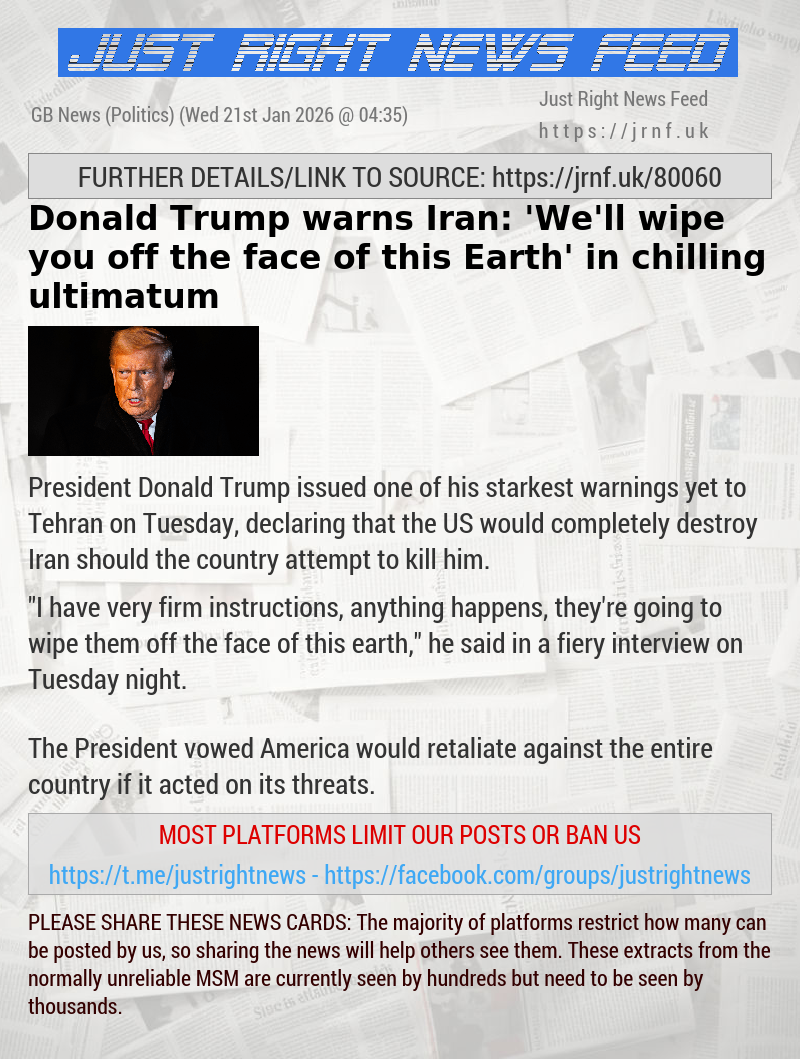 Donald Trump warns Iran: ’We’ll wipe you off the face of this Earth’ in chilling ultimatum