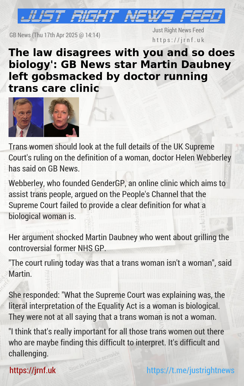 ‘The law disagrees with you and so does biology’: GB News star Martin Daubney left gobsmacked by doctor running trans care clinic