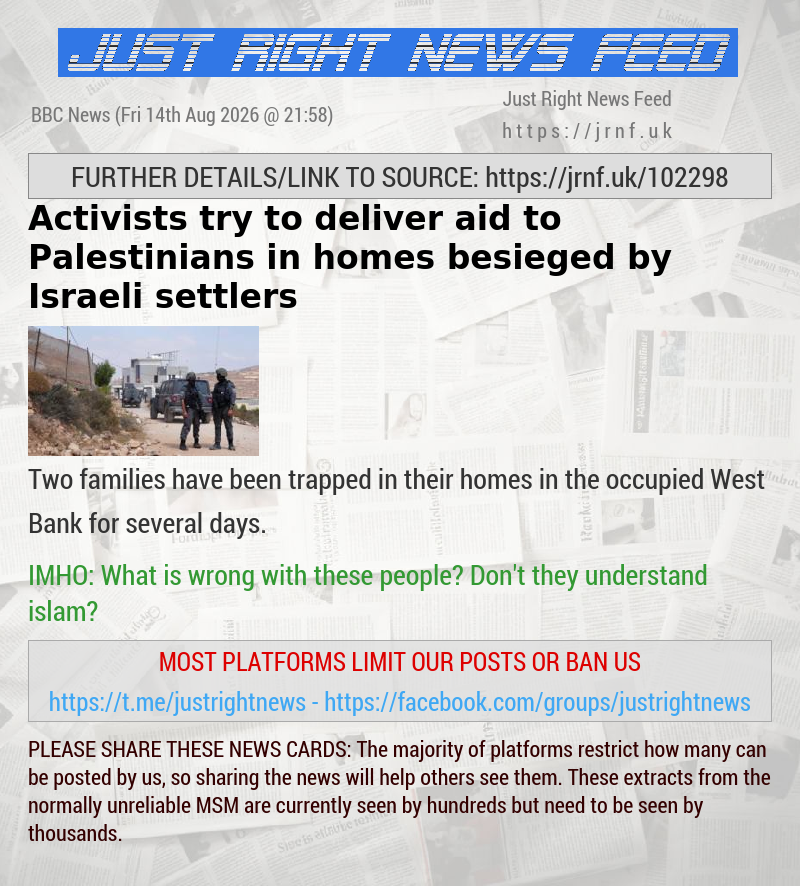 Activists try to deliver aid to Palestinians in homes besieged by Israeli settlers