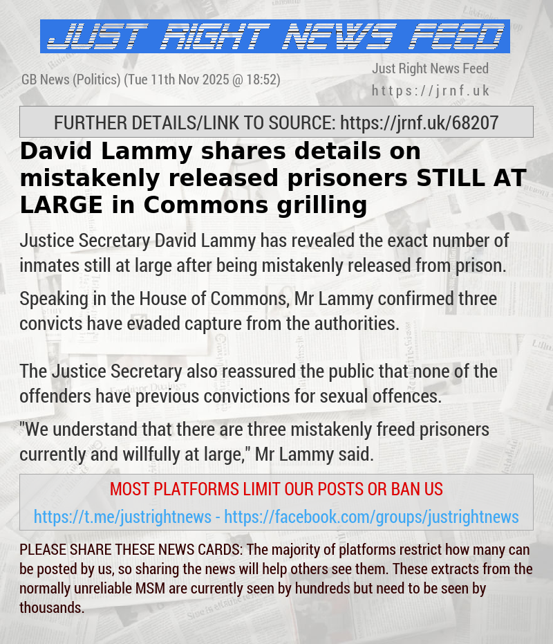 David Lammy shares details on mistakenly released prisoners STILL AT LARGE in Commons grilling