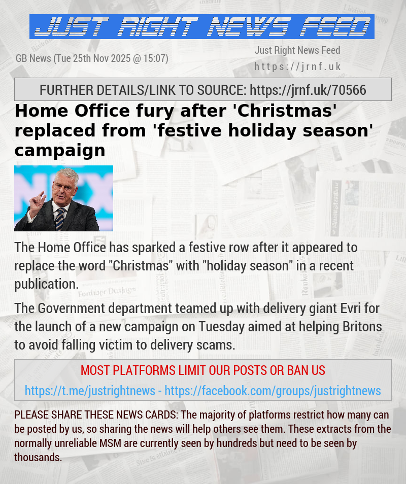 Home Office fury after ’Christmas’ replaced from ’festive holiday season’ campaign