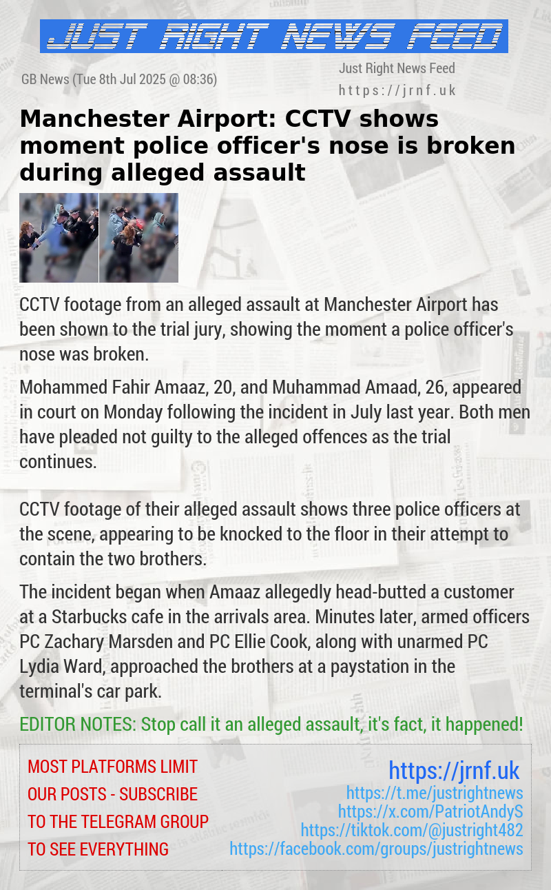 Manchester Airport: CCTV shows moment police officer’s nose is broken during alleged assault