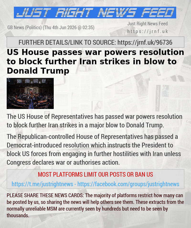 US House passes war powers resolution to block further Iran strikes in blow to Donald Trump