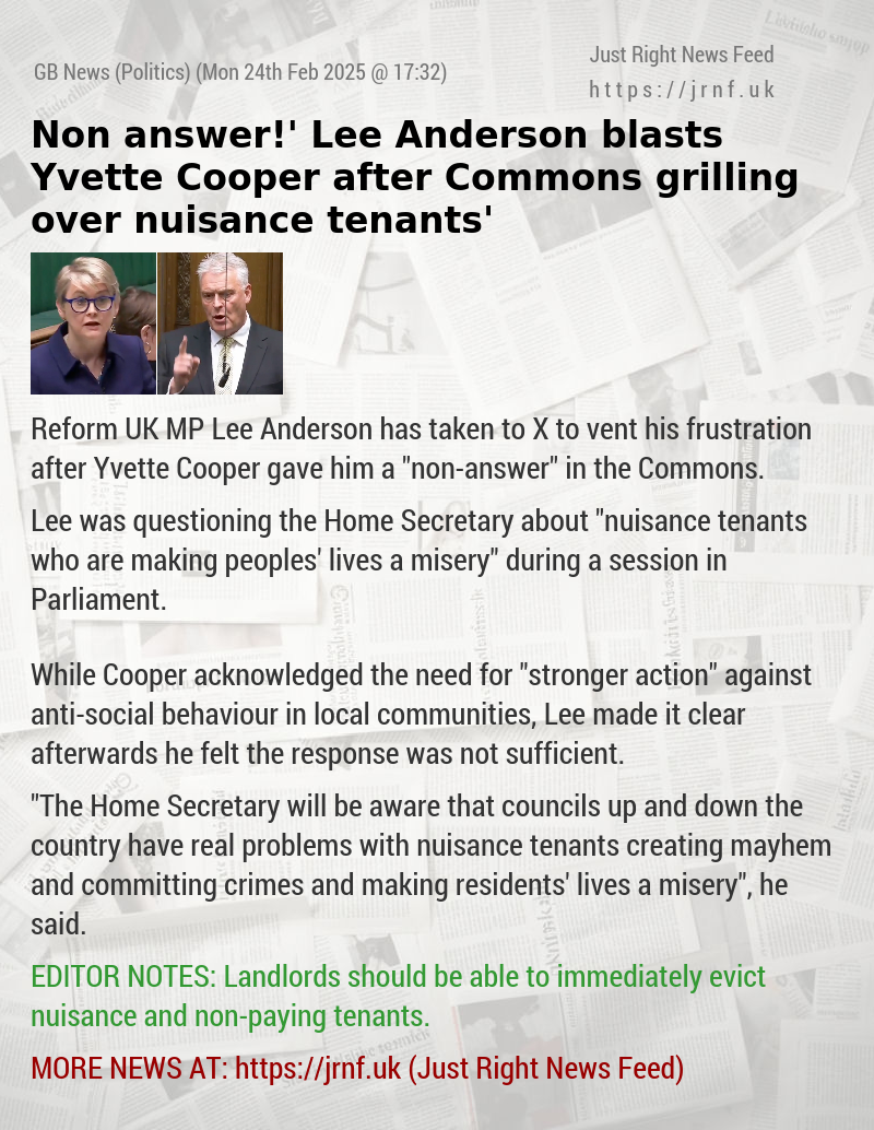 ‘Non—answer!’ Lee Anderson blasts Yvette Cooper after Commons grilling over ‘nuisance tenants’