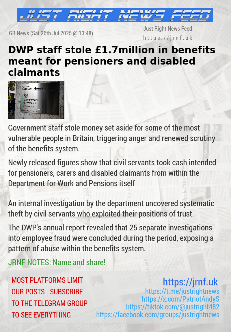 DWP staff stole &pound;1.7million in benefits meant for pensioners and disabled claimants