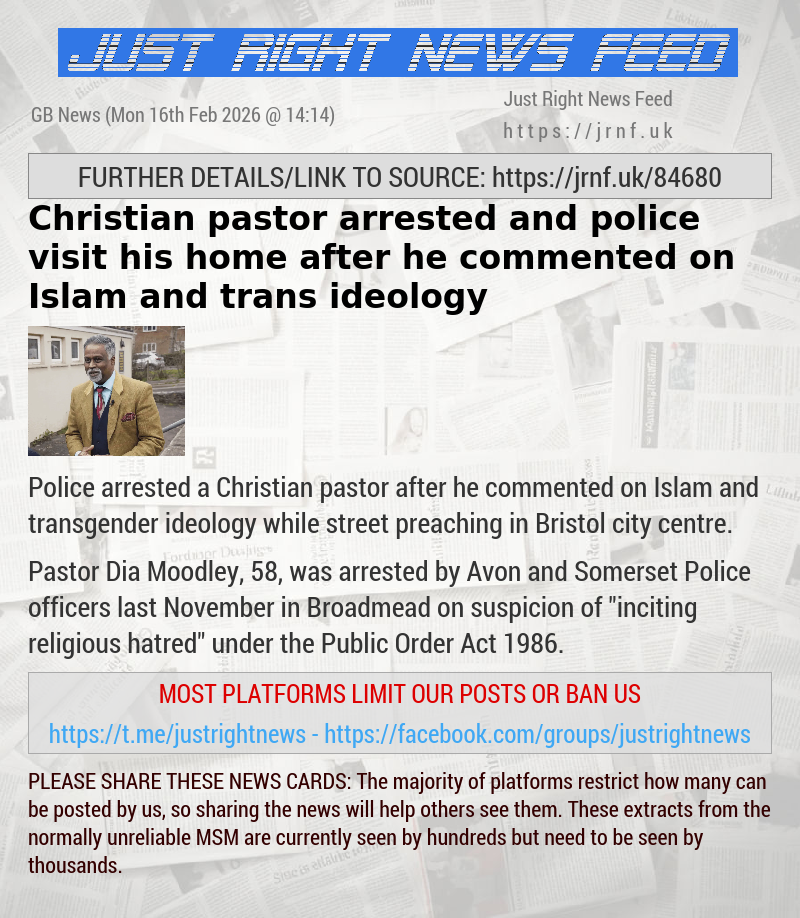 Christian pastor arrested and police visit his home after he commented on Islam and trans ideology