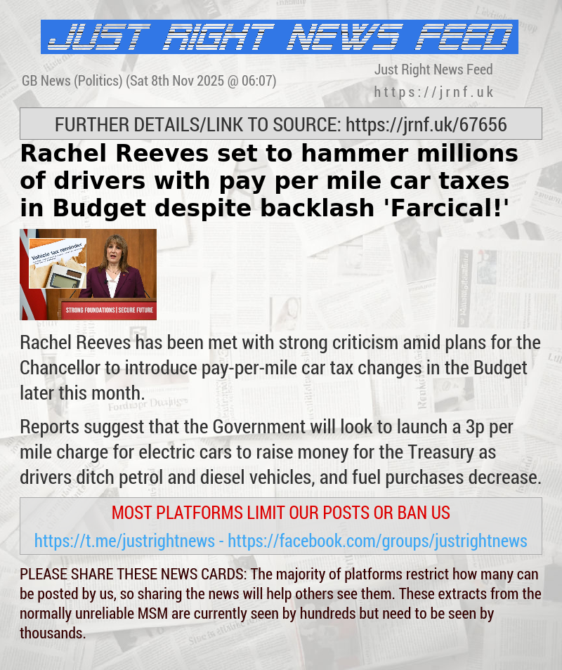 Rachel Reeves set to hammer millions of drivers with pay—per—mile car taxes in Budget despite backlash — ’Farcical!’