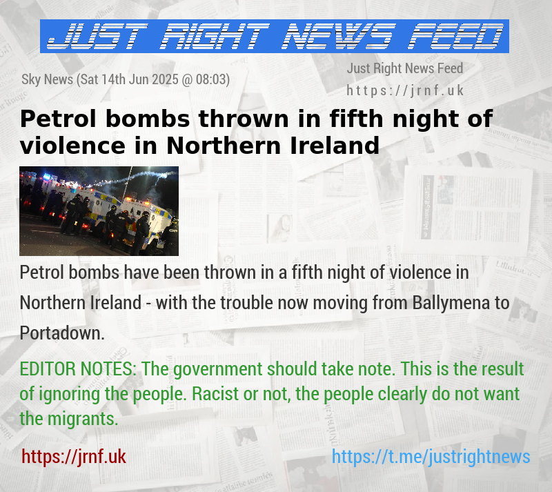 Petrol bombs thrown in fifth night of violence in Northern Ireland
