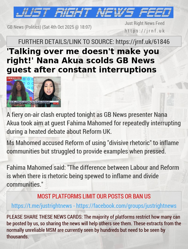 ’Talking over me doesn’t make you right!’ Nana Akua scolds GB News guest after constant interruptions