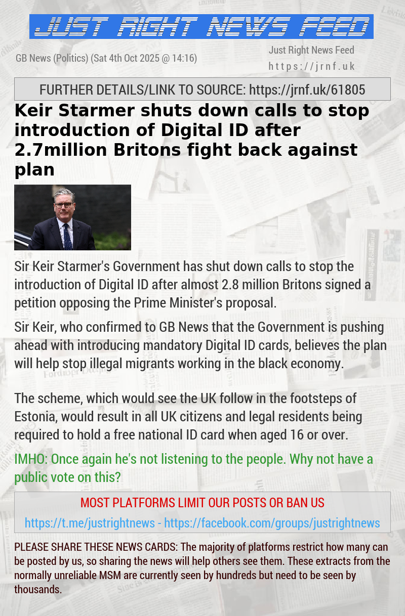 Keir Starmer shuts down calls to stop introduction of Digital ID after 2.7million Britons fight back against plan