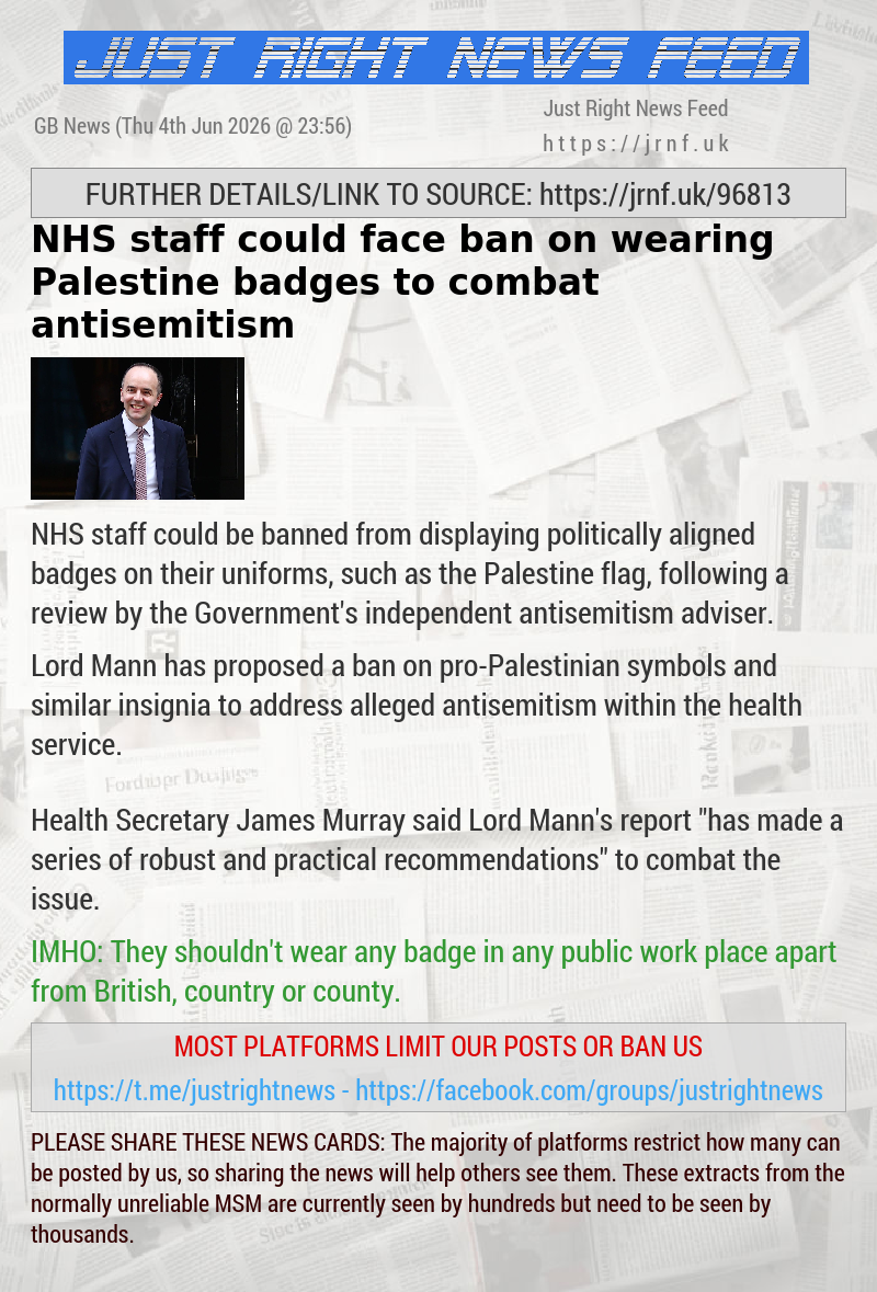 NHS staff could face ban on wearing Palestine badges to combat antisemitism