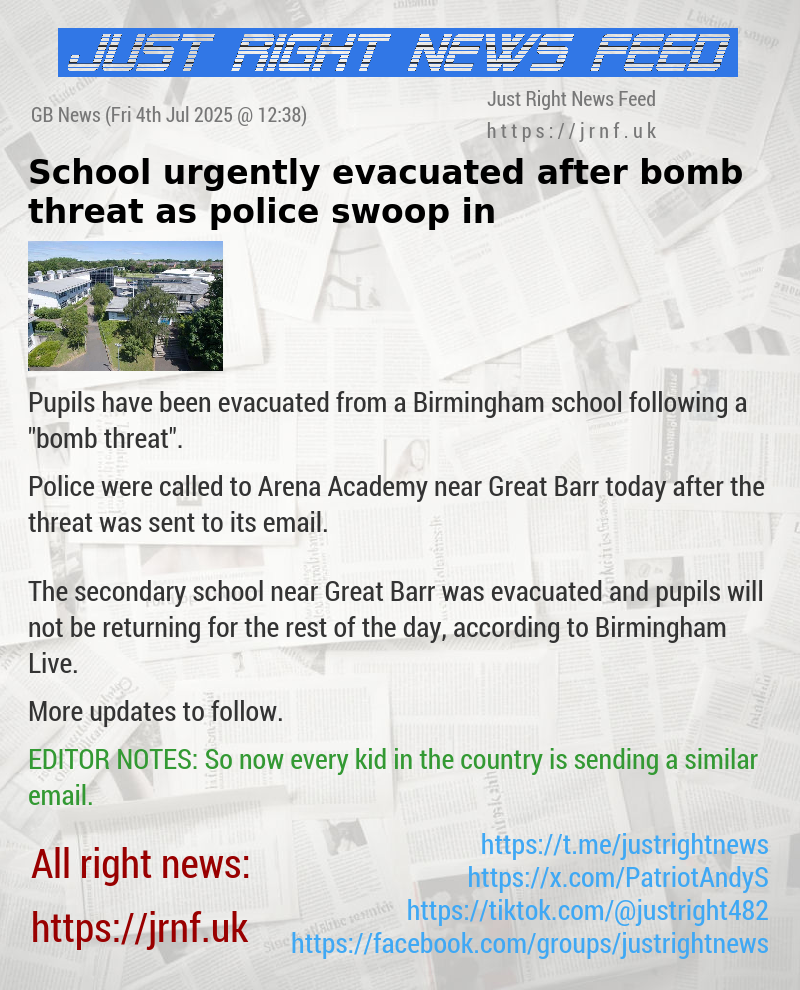 School urgently evacuated after bomb threat as police swoop in