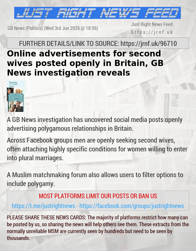 Online advertisements for second wives posted openly in Britain, GB News investigation reveals