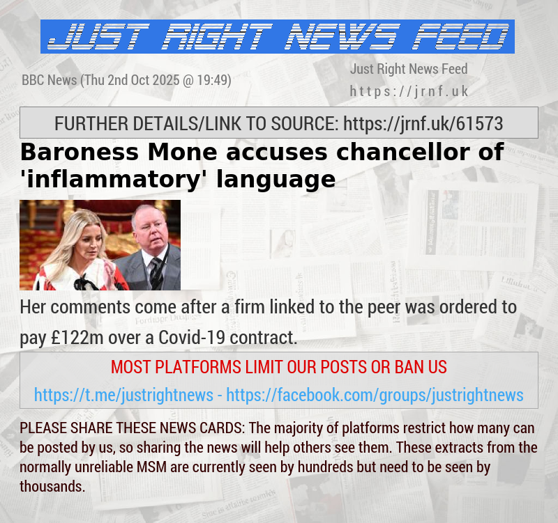 Baroness Mone accuses chancellor of ’inflammatory’ language