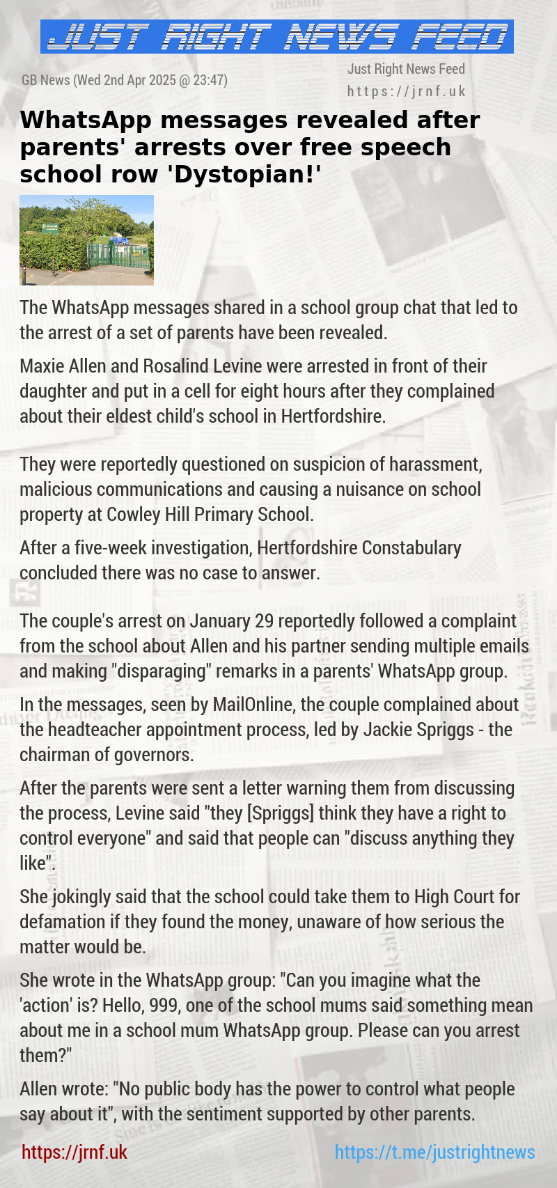 WhatsApp messages revealed after parents’ arrests over free speech school row — ’Dystopian!’