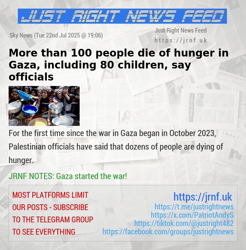 More than 100 people die of hunger in Gaza, including 80 children, say officials