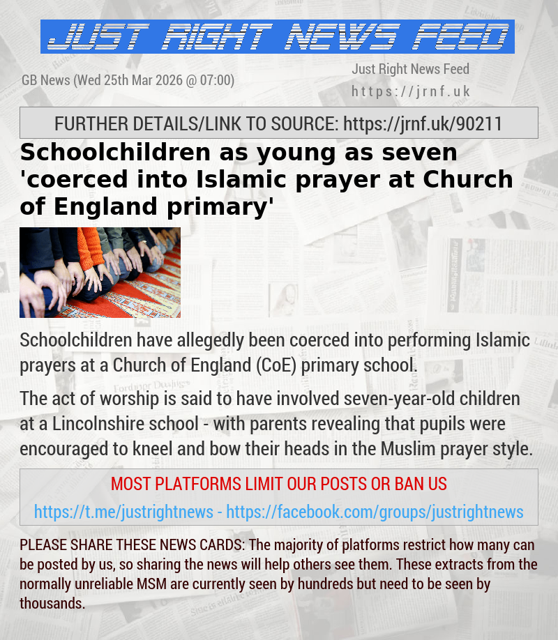 Schoolchildren as young as seven ’coerced into Islamic prayer at Church of England primary’