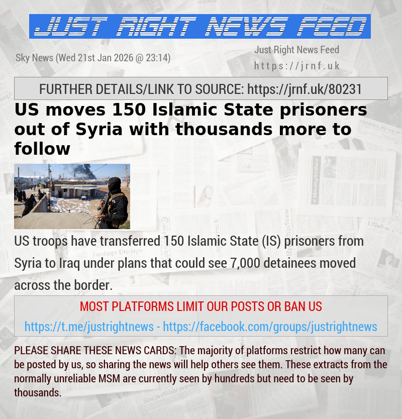 US moves 150 Islamic State prisoners out of Syria with thousands more to follow