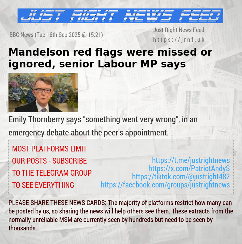 Mandelson red flags were missed or ignored, senior Labour MP says