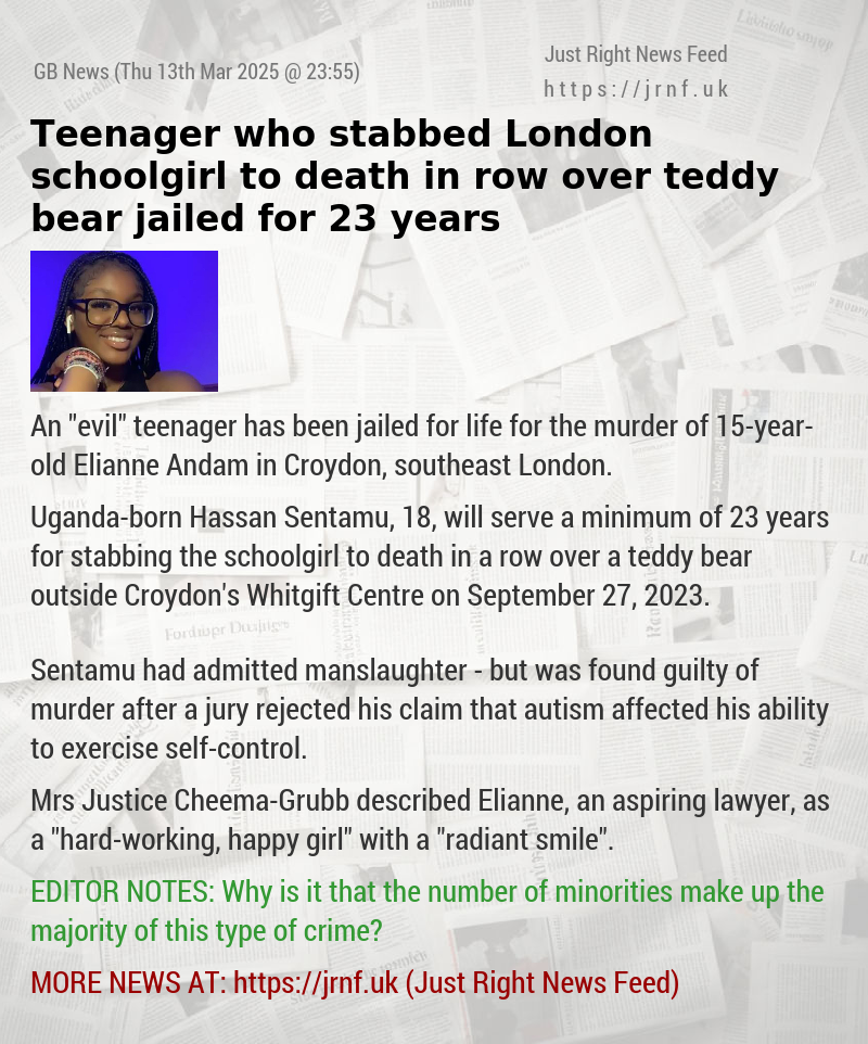 Teenager who stabbed London schoolgirl to death in row over teddy bear jailed for 23 years