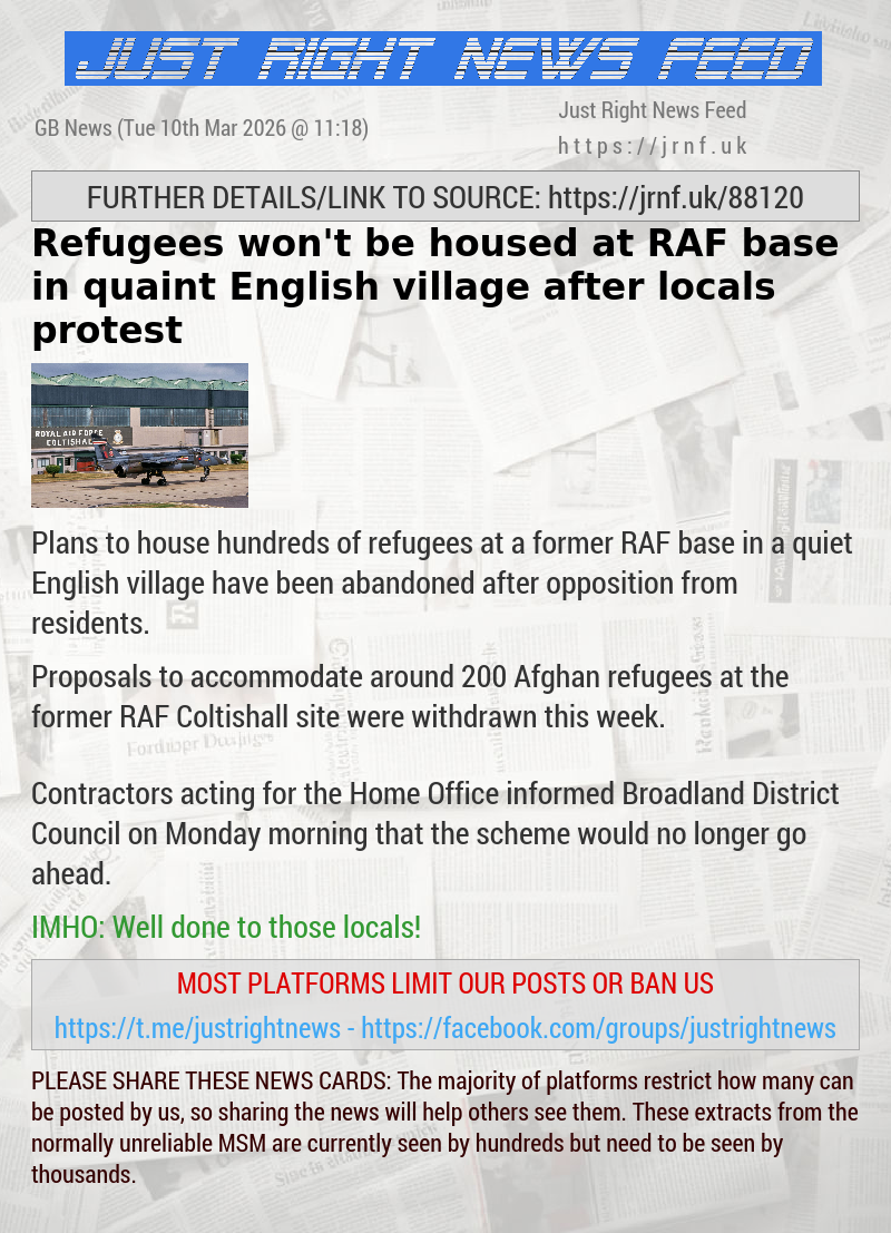 Refugees won’t be housed at RAF base in quaint English village after locals protest