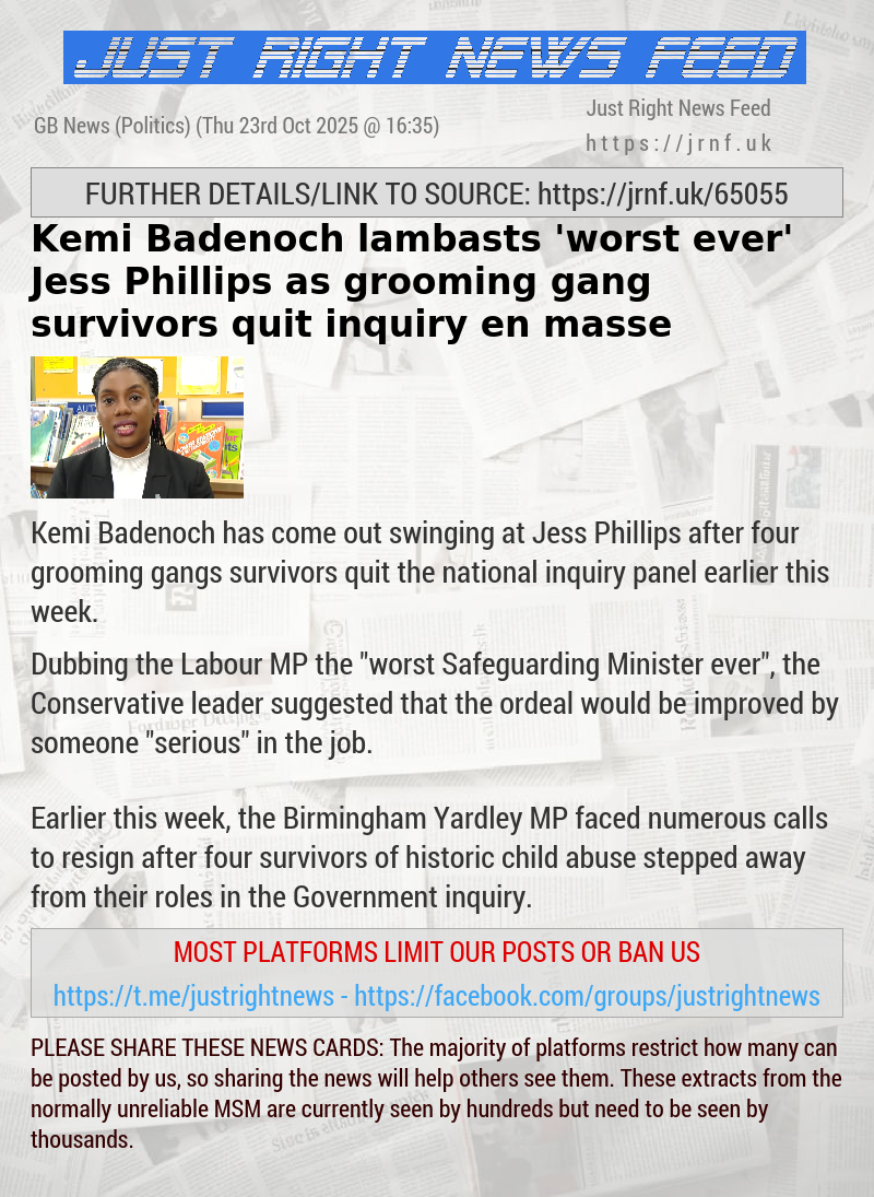 Kemi Badenoch lambasts ’worst ever’ Jess Phillips as grooming gang survivors quit inquiry en masse