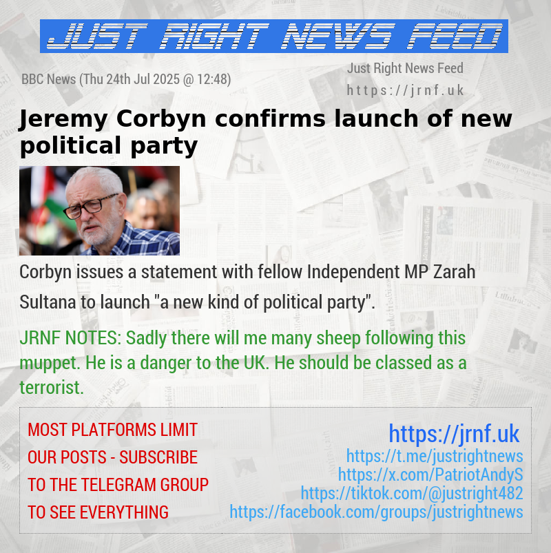 Jeremy Corbyn confirms launch of new political party