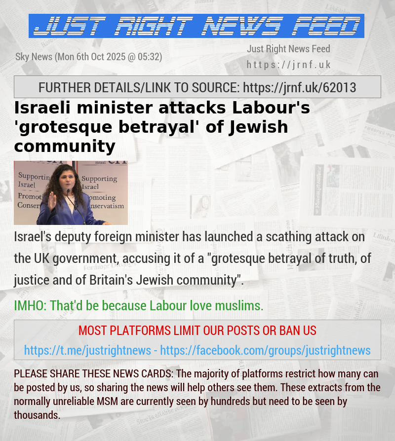 Israeli minister attacks Labour’s ’grotesque betrayal’ of Jewish community 
