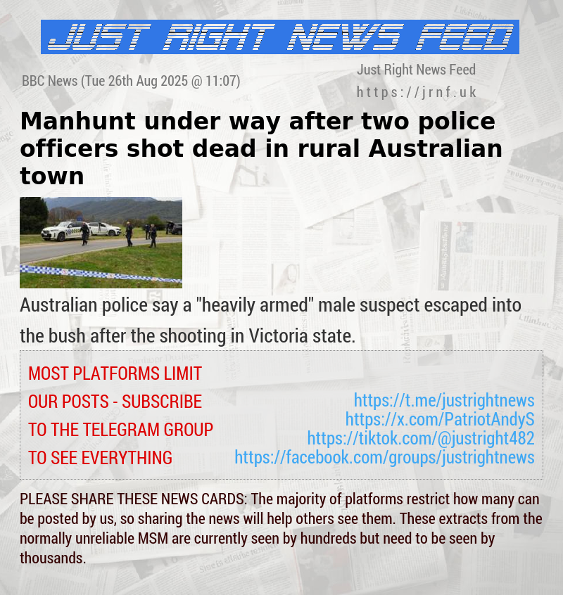 Manhunt under way after two police officers shot dead in rural Australian town
