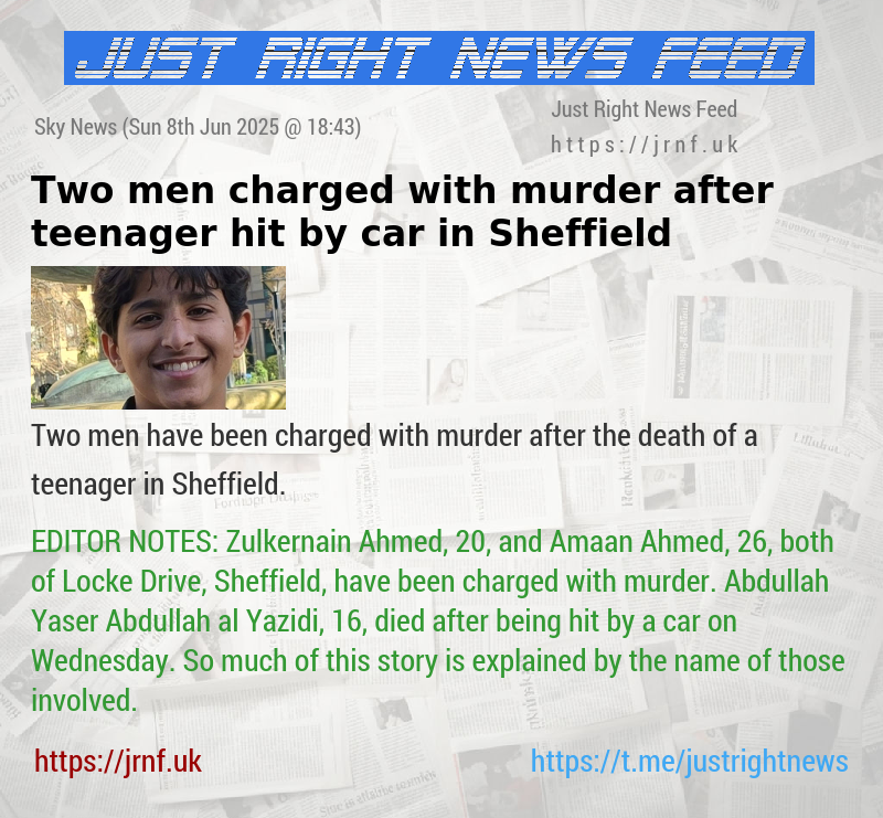 Two men charged with murder after teenager hit by car in Sheffield