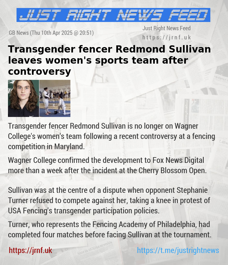Transgender fencer Redmond Sullivan leaves women’s sports team after controversy