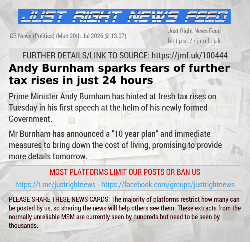 Andy Burnham sparks fears of further tax rises in just 24 hours