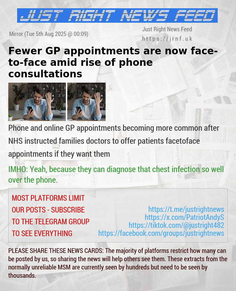 Fewer GP appointments are now face—to—face amid rise of phone consultations