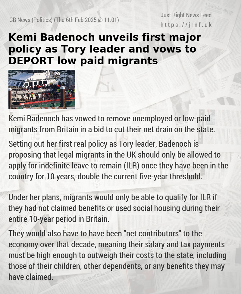 Kemi Badenoch unveils first major policy as Tory leader and vows to DEPORT low—paid migrants