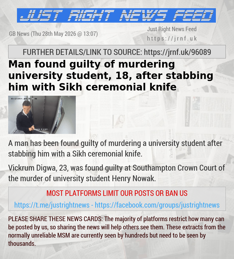 Man found guilty of murdering university student, 18, after stabbing him with Sikh ceremonial knife