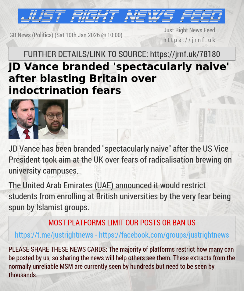 JD Vance branded ’spectacularly naive’ after blasting Britain over indoctrination fears